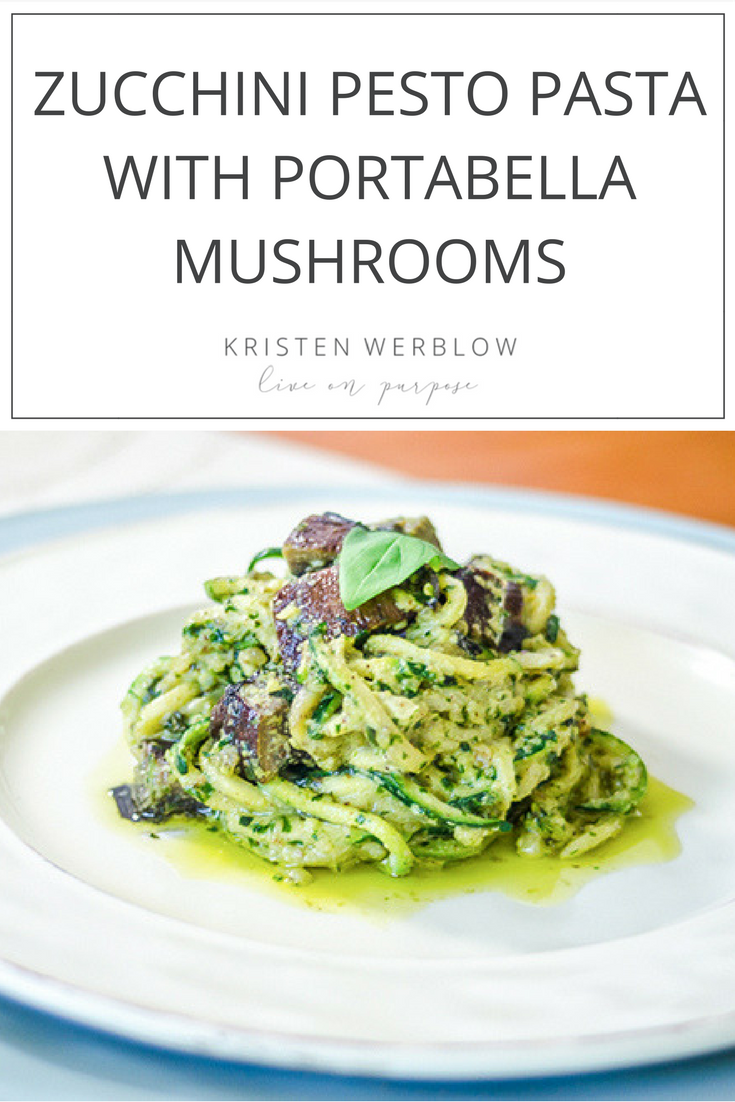 Zucchini Pesto Pasta with Portabella Mushrooms | KristenWerblow.com